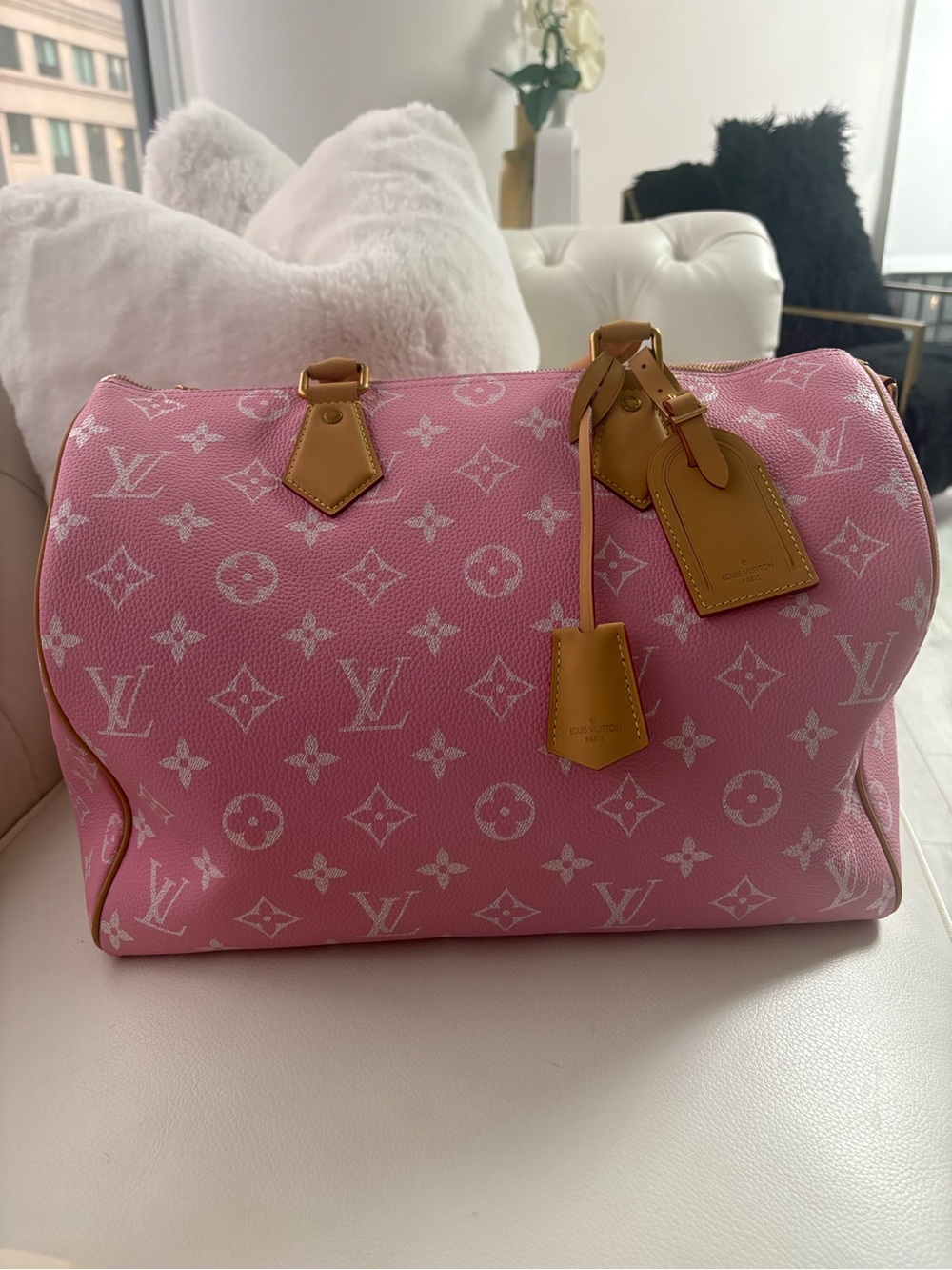 LV- Pink Monogram Speedy 40cm with Tan Trim